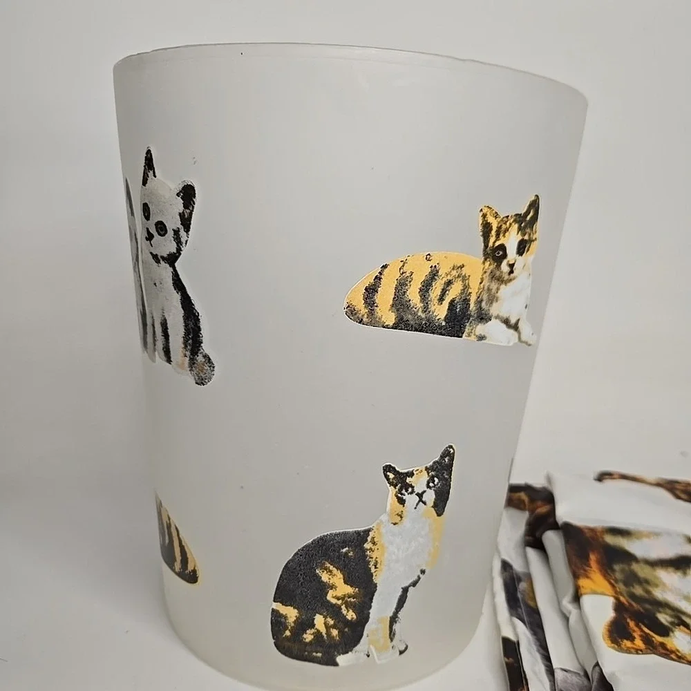 Cat Thrmed Shower Curtain, Bathroom Trash Can, And Tooth‎ Brush Holder Set